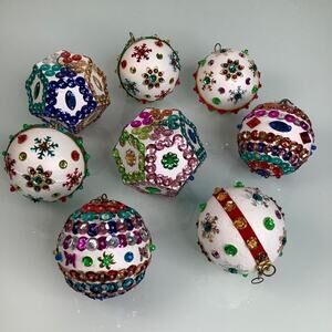 Vintage Push Pins Beaded Sequins Medium Ball Spheres ornaments lot of 8 EUC